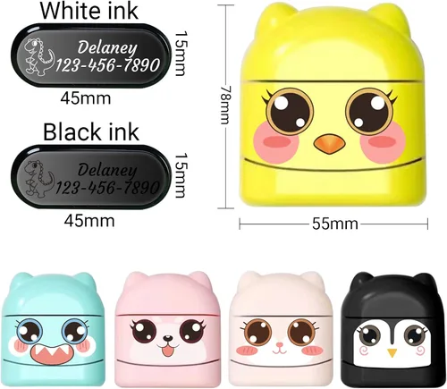 Vista 3 de Sello de nombre para ropa, sello de ropa, doble cara (tinta blanca + negra), esenciales para la guardería escolar, sello con nombre para ropa