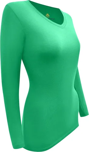 Vista 5 de Natural Uniforms Camiseta de manga larga con cuello en V para mujer