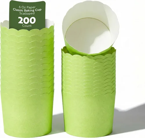 Vista 19 de Restaurantware Paquete de 200 moldes de papel para cupcakes de 3.38 onzas, resistentes a la grasa, festoneados para horno, elegantes tazas