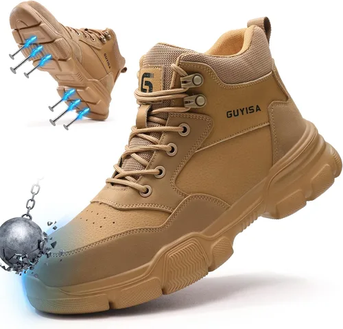 Vista 9 de Botas de punta de acero para hombre, botas de trabajo ligeras para hombres, botas de seguridad altas con suela media Kevlar resistente a pinchazos