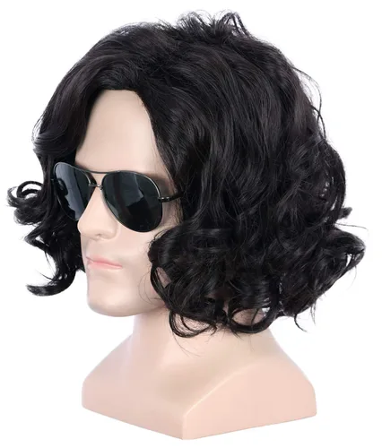 Vista 2 de yuehong Pelucas sintéticas cortas rizadas del pelo del traje de Halloween de los hombres del color negro natural de Cosplay peluca