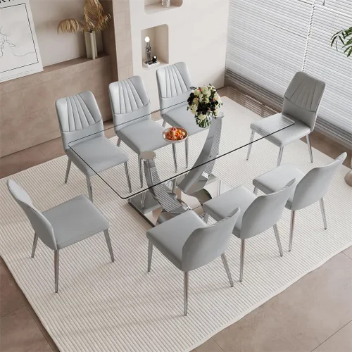 Vista 78 de Mesa de comedor moderna para mesa de comedor de mármol sintético de 4/6, 63 pulgadas, mesa de cocina rectangular, mesa de cocina y comedor de fácil