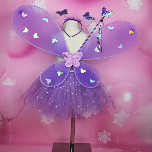 Vista 3 de PURFEEL Juego de 4 piezas con alas de ángel y alas de mariposa para niñas