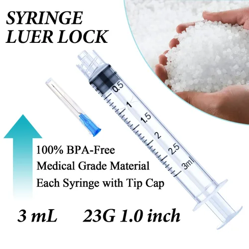 Vista 2 de Paquete de 4 jeringas desechables de 0.1 fl oz con jeringas Luer Lock de 23 Ga de 1.0 pulgadas, envueltas esterilizadas individuales
