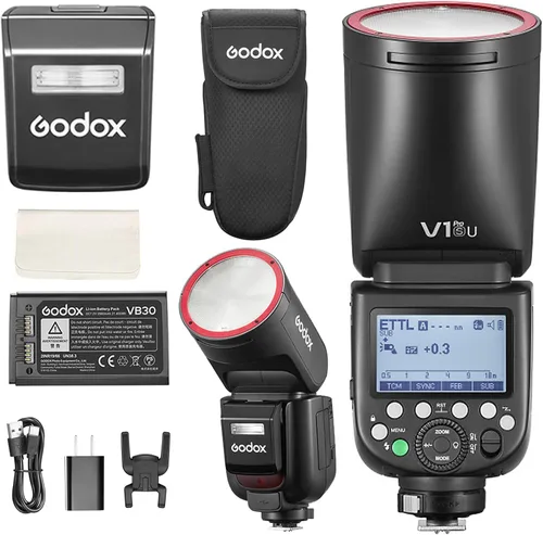 Vista 12 de Godox V1Pro-C versión USA Flash para Canon, V1Pro-CU Flash de cámara Speedlite con subflash desmontable, batería de carga USB-C, luz de modelado