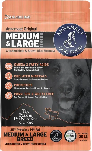 Vista 10 de Annamaet Alimento seco original para perros de fórmula de raza mediana y grande, 25% de proteínas (pollo y arroz integral) – Bolsa de 5 libras