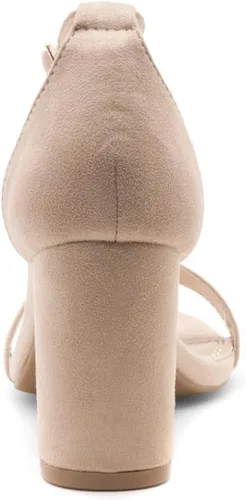Vista 4 de Shoe Land Madeline - Sandalias de tacón bajo para mujer, con puntera abierta, correa al tobillo, tacón grueso, negro, dorado, azul, rojo, tacón