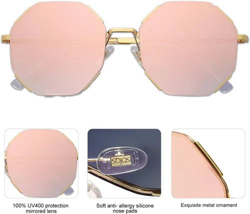 Vista 3 de SOJOS Gafas de sol para mujer y hombre, clásicas, retro, polígono, UV400