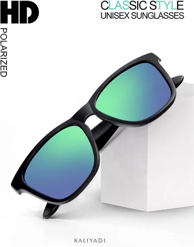 Vista 2 de KALIYADI Gafas de sol unisex polarizadas retro clásicas modernas para hombres y mujeres, gafas de sol para conducir con bloqueo UV, C Negro brillante