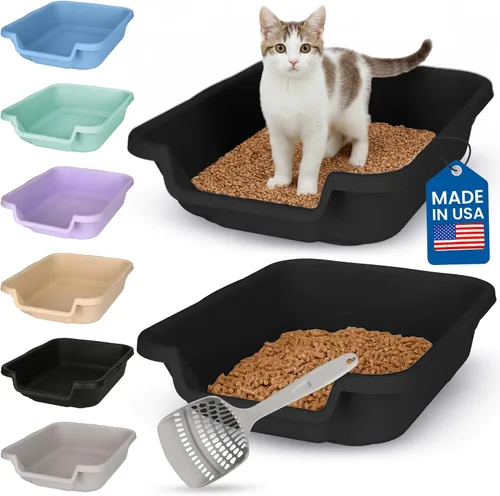 Vista 20 de KittyGoHere - Caja de arena para gatos mayores, sartén pequeña con cuchara jumbo de mango largo, caja de arena para gatos de entrada baja, ligera