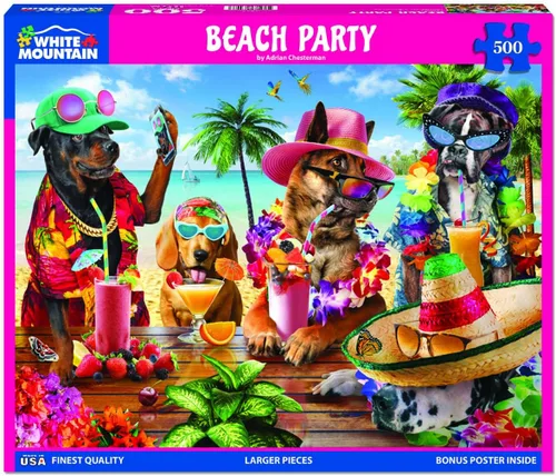 Vista 2 de White Mountain Rompecabezas de 500 piezas divertido para perros de verano con piezas grandes, regalo para adultos de 18 x 24 pulgadas, fiesta