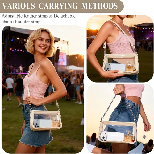Vista 5 de Bolsa transparente para eventos de estadio, bolsa de hombro, pequeña bolsa transparente con correa ajustable para mujer para conciertos de estadio