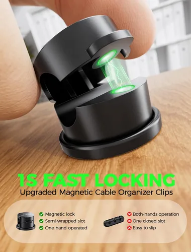 Vista 5 de Paquete de 9 clips magnéticos para cables, organizador de cables [giratorio de 360° mejorado], soporte de cable magnético fuerte, soporte de alambre