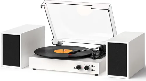 Vista 10 de Reproductor de discos de vinilo con 4+2 altavoces estéreo externos Bluetooth, tocadiscos de 3 velocidades con correa para discos de vinilo, dos