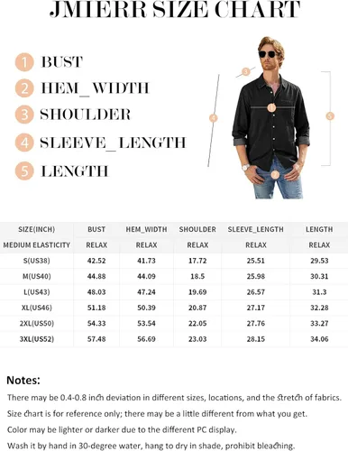 Vista 6 de JMIERR Mens Denim Shirts Casual 100% Cotton Long Sleeve Button Down Shirt