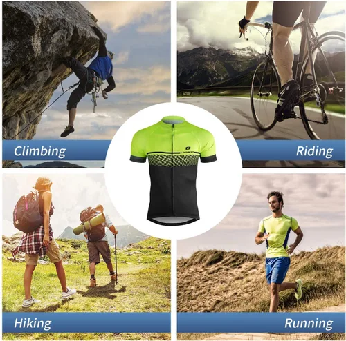 Vista 7 de LAMEDA Cycling Jersey Mens Short Sleeves Mountain Bike with Pockets Green