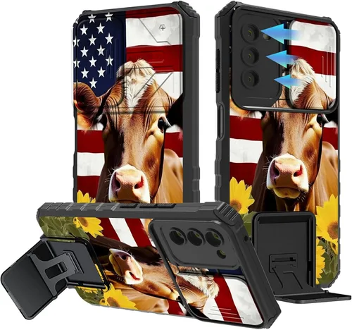 Vista 157 de Funda para Samsung Galaxy A13 5G/4G/A04S, Galaxy A13 5G con cubierta de cámara deslizante, funda de doble capa integrada con función atril