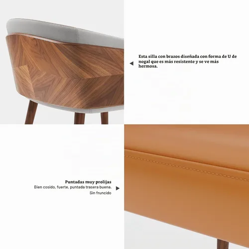 Vista 7 de ARTPLAN Silla de comedor moderna de mediados de siglo con nogal, silla tapizada de tela de eucalipto, reposabrazos retro con acento retro, patas