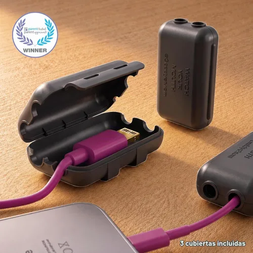 Vista 8 de Funda de cargador USB a prueba de bebés – Caja de punta de cable resistente a los niños para cables de carga USB estándar – (paquete de 3, negro)