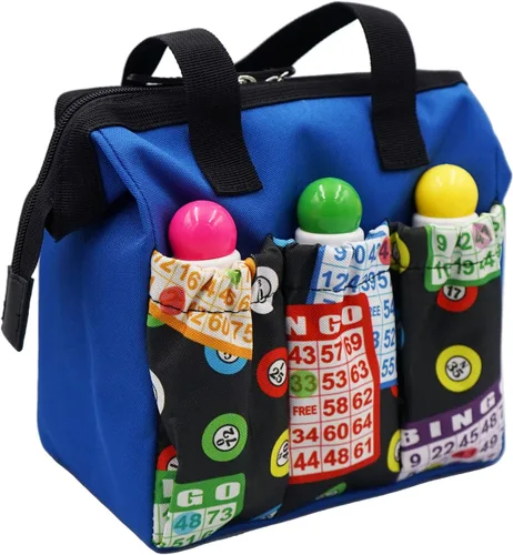 Vista 8 de Yuanhe Bingo Dauber Tote Bag - Bolsa de 6 bolsillos con patrón de bingo, Negro -, Bolso