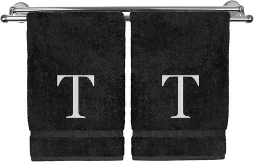 Vista 11 de Toalla de mano monogramada, regalo personalizado, juego de 2 - Toalla bordada con letra de bloque dorada - Extra absorbente 100% algodón turco