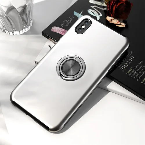 Vista 7 de Funda compatible con iPhone Xs Max con protector de pantalla de vidrio templado, funda híbrida 2 en 1 protectora delgada con anillo magnético