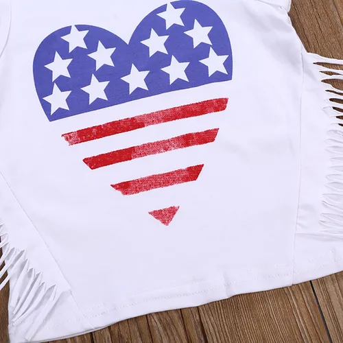 Vista 12 de LYSMuch Conjunto de ropa de verano con estampado de béisbol para niñas pequeñas, camiseta y pantalones con borlas