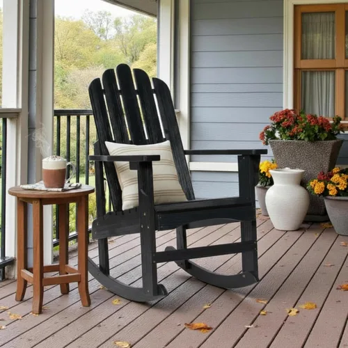 Vista 4 de Shine Company Marina Adirondack - Mecedora de madera para interiores y exteriores, color negro