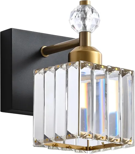 Vista 34 de PRESDE Aplique de pared de cristal único, lámpara de tocador cromada moderna, lámpara de pared de 1 luz para baño, dormitorio, pasillo