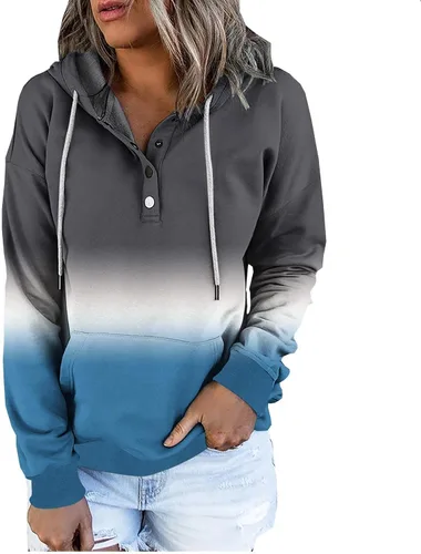 Vista 61 de Sudaderas con capucha para mujer, con cuello de botón, sin botones, con cordón, manga larga, lindas, ropa para adolescentes y niñas