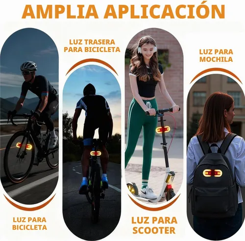 Vista 6 de Luces traseras de bicicleta con señales de giro, control remoto inalámbrico, carga USB, luz trasera de bicicleta, luces de bicicleta integradas e