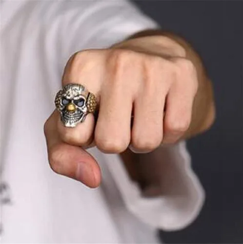Vista 5 de Anillo de cabeza de calavera para hombre Anillo gótico payaso Joker Vampiro Diablo Vintage Punk Halloween Biker Cóctel Fiesta Regalo Joyería