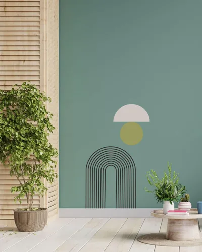 Vista 5 de Arte de pared abstracto de arco – Adhesivo de pared de arco iris, calcomanías modernas para despegar y pegar para dormitorio, sala de estar, oficina
