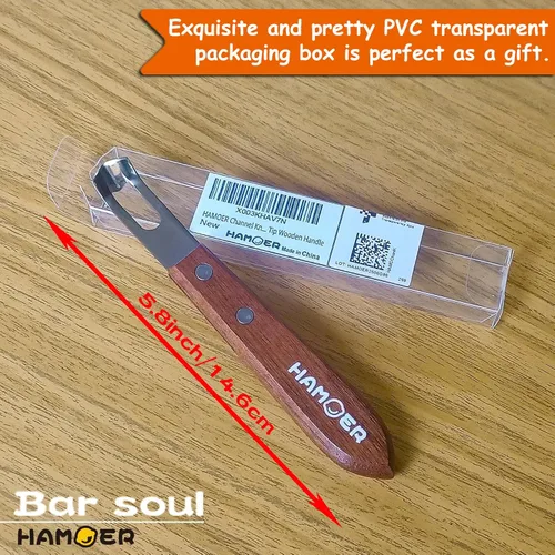Vista 8 de Cuchillo de canal Zester - Herramienta de frutas y verduras para decorar cócteles, postres y ensaladas, mango de madera con punta de acero inoxidable