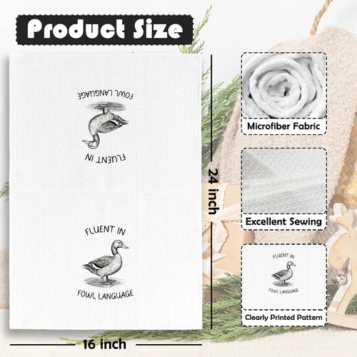 Vista 6 de Divertidas toallas de cocina de pato – Toallas de cocina humorísticas de niña de campo, decoración de baño de pato retro, paños de cocina