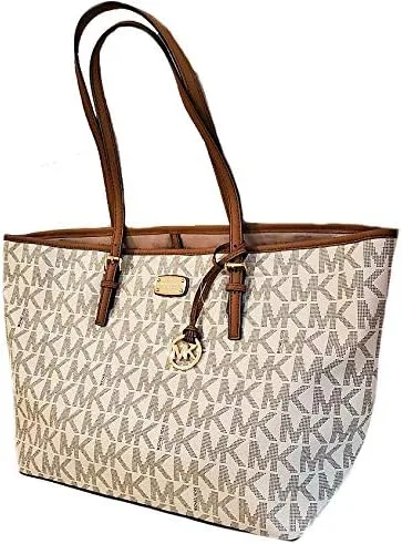 Vista 2 de Michael Kors Jet Set Travel Brown Large Carryall Tote MK Signature Bag