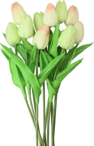 Vista 10 de Flores artificiales, 10 cabezas, mini tulipán artificial de tacto real para decoración del hogar, boda, fiesta, centro de mesa (negro)