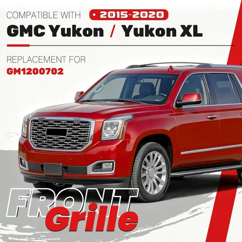 Vista 2 de KUAFU Parrilla Delantera Compatible con GMC Yukon/Yukon XL 2015-2020 Protector de Parachoques Ensamble de Parrilla Plástico ABS Cromo Plateado
