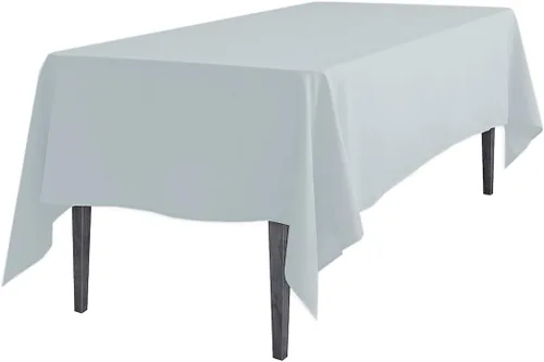 Vista 5 de Linenlanding Mantel rectangular de 60 x 102 pulgadas para mesa circular para bodas, mesas de bufé, fiestas, cenas de vacaciones (1, azul bebé)