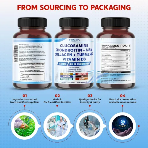 Vista 9 de Glucosamina HCl 1440 mg, fórmula 12 en 1 con colágeno, 150