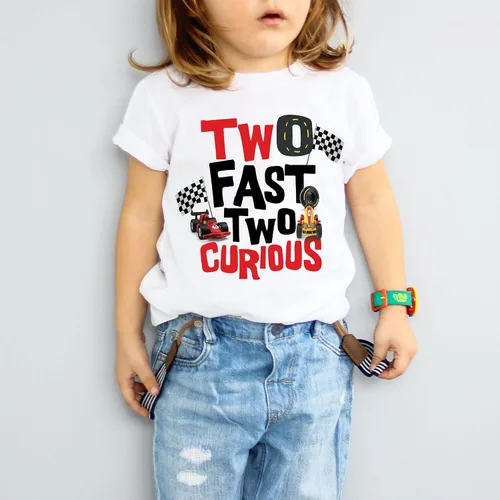 Vista 2 de Lil' Daisy store Two Fast Two Curious T-Shirt Second Birthday 2nd Bday Race Car Party Gift