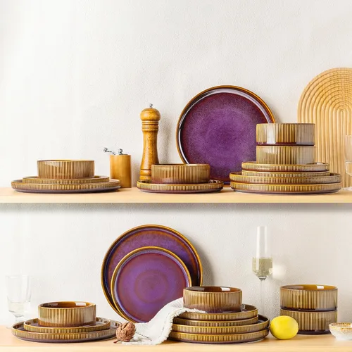 Vista 7 de TheTerra Juego de vajilla de cerámica para 4, juego de 12 platos y cuencos ligeros de porcelana, resistente a los arañazos, apto para horno