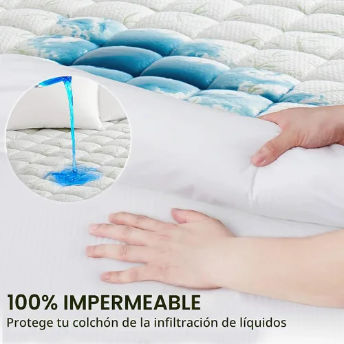 Vista 6 de Protector de colchón 100% impermeable, transpirable, de viscosa de bambú, suave y con acolchado sin ruido, bolsillo profundo de 8-21 pulgadas