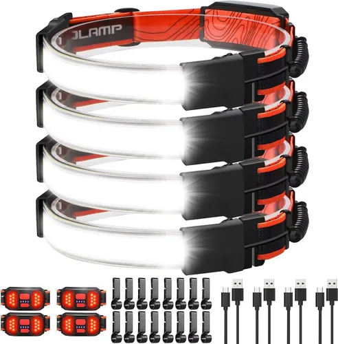 Vista 12 de Linterna de cabeza LED Spriak recargable, faro de 1000 lúmenes con haz amplio de 230°, linterna de cabeza recargable por USB con luz trasera roja