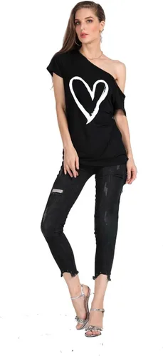 Vista 31 de MAGICMK - Camiseta casual para mujer, con estampado de labios y hombro descubierto, talla extragrande