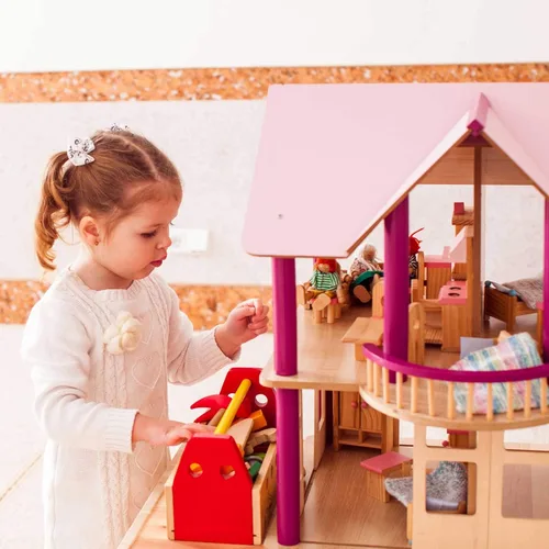 Vista 5 de Sumind Juego de 30 piezas de muebles de casa de muñecas de madera, juego de 8 mini figuras de personas para casa de muñecas, accesorios