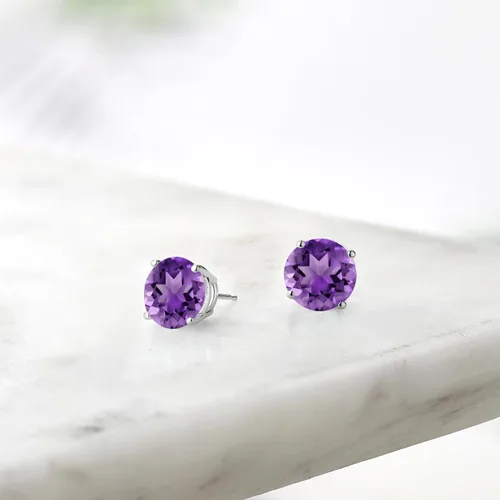Vista 122 de Gem Stone King Aretes de plata de ley 925 con piedra natal redonda de 0.276 in para mujer