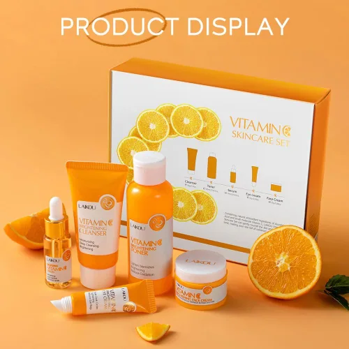 Vista 8 de Set de cuidado de la piel con vitamina C, kit hidratante para el cuidado de la piel de la cara con limpiador facial, suero facial, crema facial