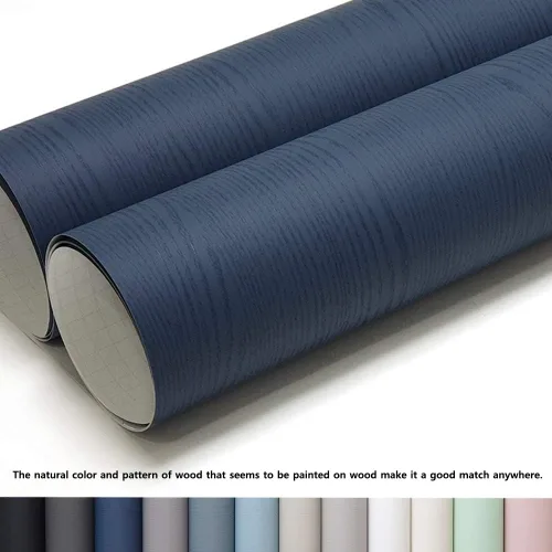 Vista 2 de Papel de contacto autoadhesivo de madera azul oscuro, 19.6 x 118 pulgadas, película autoadhesiva decorativa para muebles, papel tapiz autoadhesivo