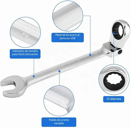 Vista 6 de Llave de trinquete métrica flexible de 12 piezas, 0.315-0.748 in 72 dientes de acero al cromo vanadio con organizador